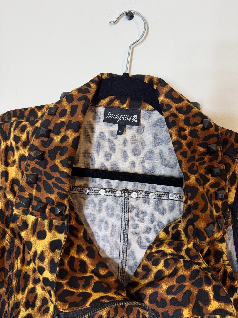 Sourpuss Leopard Print Studded Moto Vest - Picture 2 of 6